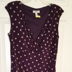 Dressbarn plum dress with tan polka dots.